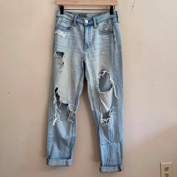 American Eagle Outfitters Denim - Hi-Rise Tomgirl Destroyed Light Wash Jeans